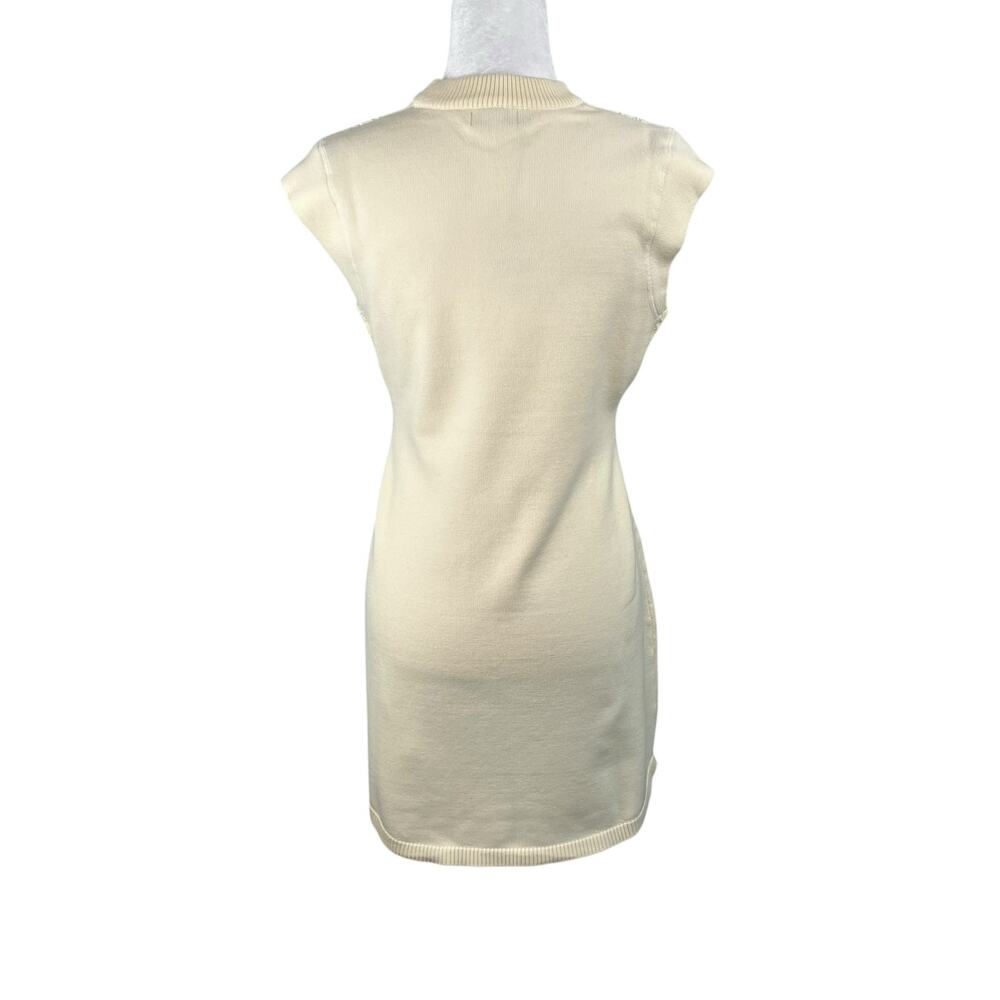 Rumored Ivory Cream Birkin Knit Crew Neck Mini Dress Eyelet Bodice NWT Large - Picture 3 of 14
